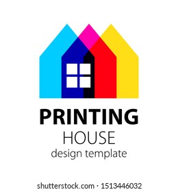 Polygraphy and printer house. Press and photocopy factory. Design printshop logo template. Vector illustration.