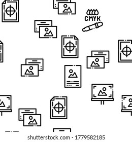Polygraphy Printing Service Seamless Pattern Vector Thin Line. Illustrations