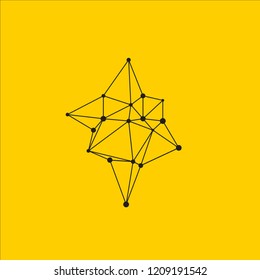 Polyhedra, asymmetrical geometric shape line with points. Futuristic triangular icon, graphic design element. Vector illustration