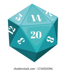 Polyhedral dice for fantasy RPG, board games element. Geometric shape with numeric combinations for players. Item choosing random numbers to play with, entertainment and recreation vector