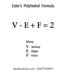 Euler’s  Polyhedral  Formula on the white background. Education. Science. Formula. Vector illustration.