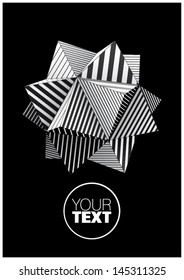 Polyhedron with black and white striped faces for poster design