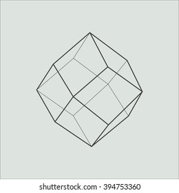 Polyhedron. Hand Drawn Line Art Polygonal Shape. Minimal Abstract Shape. Sacred Geometry. Stock Vector.