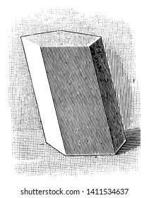 Ein Polyhedron, von dem zwei Gesichter gleich sind Polygone in parallelen Ebenen, und die anderen Gesichter sind Parallelogramme, Vintage-Linie Zeichnung oder Gravitation Illustration.