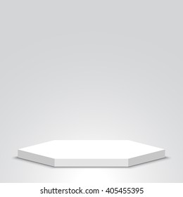 Polyhedron. White podium. Pedestal. Scene. Vector illustration.