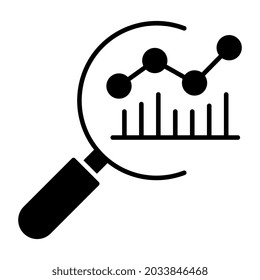 Polyline chart under magnifying glass showing concept of trend analysis