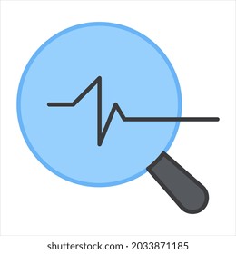 Polyline chart under magnifying glass showing concept of graph analysis