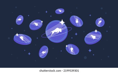 Polymath (POLY) coins falling from the sky. POLY cryptocurrency concept banner background.