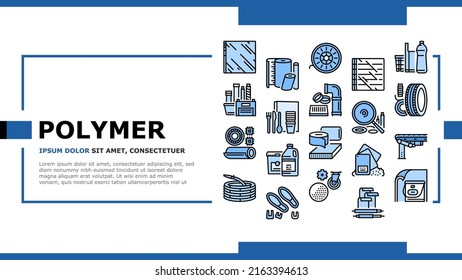 Polymer Material Industry Goods Landing Web Page Header Banner Template Vector. Conveyor Belt And Garden Hose, Wheel Bottle, Polyester Resin Bag Container Polymer Industrial Production Illustration