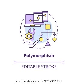 Polymorphism concept icon. Object-oriented programming principle abstract idea thin line illustration. Substitutability. Isolated outline drawing. Editable stroke. Arial, Myriad Pro-Bold fonts used