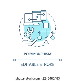 Polymorphism turquoise concept icon. Object-oriented programming principle abstract idea thin line illustration. Isolated outline drawing. Editable stroke. Arial, Myriad Pro-Bold fonts used