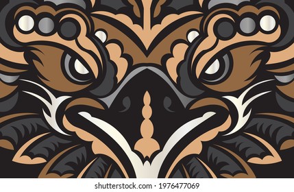 Polynesia and Maori dark luxury banner with eagle face. Vector.