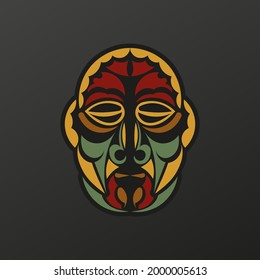 Polynesia mask in baroque color. The face of the gods of the ancient tribes. Luxurious pattern with lace motifs. Isolated. Vector illustration