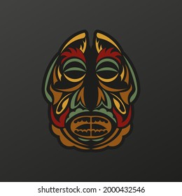 Polynesia mask in baroque color. The face of the gods of the ancient tribes. Luxurious pattern with lace motifs. Isolated. Vector illustration