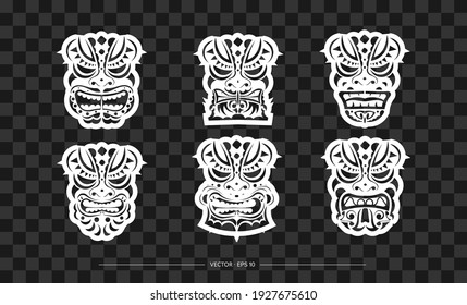 Polynesia Mask Pattern Set. The contour of the face or mask of a warrior. Template for print, t-shirt or tattoo. 