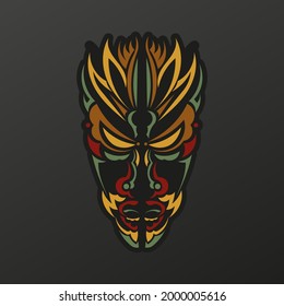 Polynesia totem mask in baroque color. Face of the gods of ancient tribes tattoo. Luxurious pattern with lace motifs. Isolated. Vector illustration