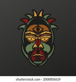 Polynesia totem mask in baroque color. Face of the gods of ancient tribes tattoo.