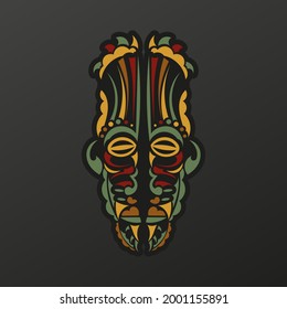 Polynesia totem mask in baroque color. Face of the gods of ancient tribes tattoo. Luxurious pattern with lace motifs. Isolated. Vector illustration