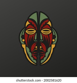 Polynesia totem mask in baroque color. Face of the gods of ancient tribes tattoo.