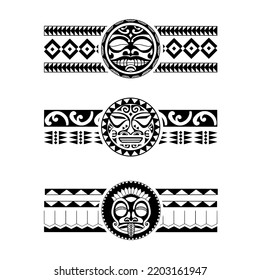 Polynesian armband tattoo stencil set. Pattern samoan. Black and white texture. Vector illustration