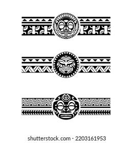 Polynesian armband tattoo stencil set. Pattern samoan. Black and white texture. Vector illustration