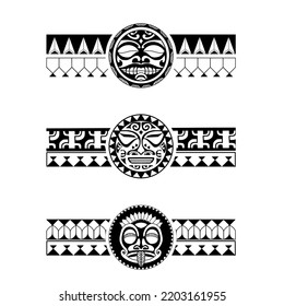 Polynesian armband tattoo stencil set. Pattern samoan. Black and white texture. Vector illustration