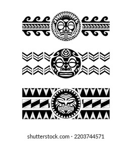 Polynesian armband tattoo stencil set. Pattern samoan. Black and white texture. Vector illustration