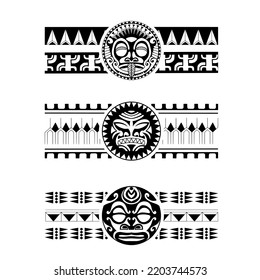 Polynesian armband tattoo stencil set. Pattern samoan. Black and white texture. Vector illustration