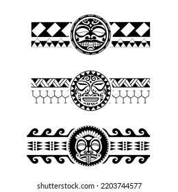 Polynesian armband tattoo stencil set. Pattern samoan. Black and white texture. Vector illustration