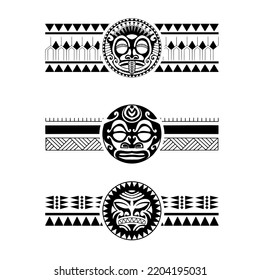 Polynesian armband tattoo stencil set. Pattern samoan. Black and white texture. Vector illustration