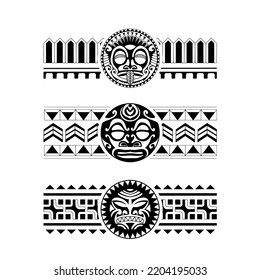 Polynesian armband tattoo stencil set. Pattern samoan. Black and white texture. Vector illustration