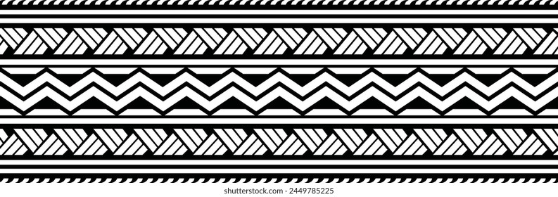 Polynesian art maori tribal tattoo band. Polynesian pattern tribal tattoo border.