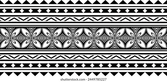 Polynesian art maori tribal tattoo band. Polynesian pattern tribal tattoo border.