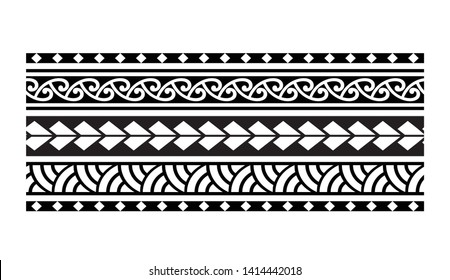 Polynesian band tattoo, tribal maori pattern bracelet, polynesian ornamental  border design seamless vector isolated on white background