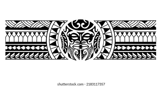 Polynesian border tattoo design.  Pattern aboriginal samoan. Black and white texture, isolated vector.