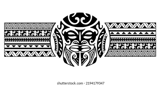 Polynesian border tattoo design.  Pattern aboriginal samoan. Black and white texture, isolated vector.