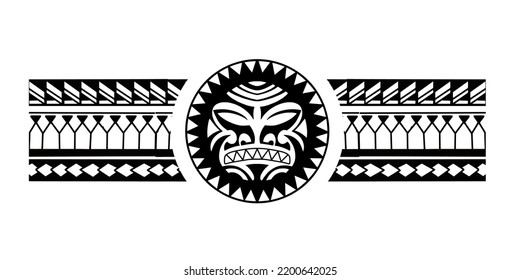 Polynesian border tattoo design.  Pattern aboriginal samoan. Black and white texture, isolated vector.