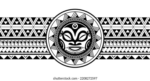 Polynesian border tattoo design.  Pattern aboriginal samoan. Black and white texture, isolated vector.