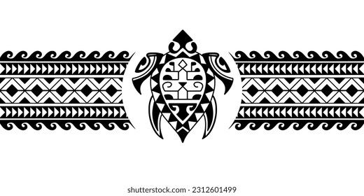 Polynesian border tattoo design. Pattern aboriginal samoan. Black and white texture, isolated vector.