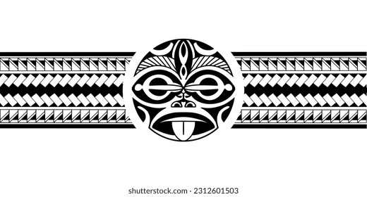 Polynesian border tattoo design. Pattern aboriginal samoan. Black and white texture, isolated vector.