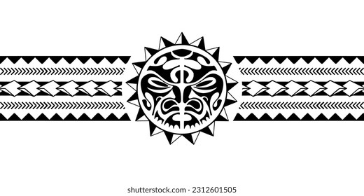 Polynesian border tattoo design. Pattern aboriginal samoan. Black and white texture, isolated vector.