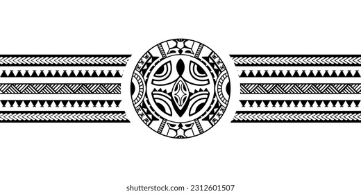 Polynesian border tattoo design. Pattern aboriginal samoan. Black and white texture, isolated vector.