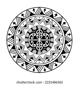 Diseño de tatuajes en círculo polinesio.  Aborígenes samoanos. Ilustración vectorial.
