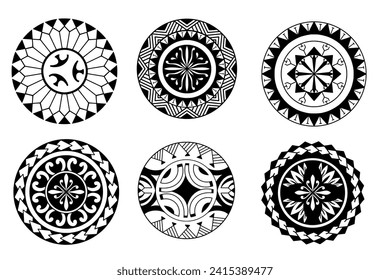 Polynesian circle tattoo design.  Aboriginal samoan. Black and white texture, isolated vector. illustration eps10.