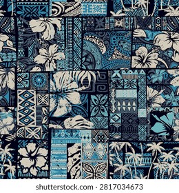 Polynesian elements Maori tattoo patchwork wallpaper abstract vector seamless pattern for fabric shirt beach summer swimming wear tablecloth pillow pareo