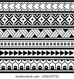 Polynesian ethnic Maori geometric seamless vector pattern, cool Hawaiian tribal fabric print or textile design in black and white. Traditional tattoo art repetitive monochrome ornament with triangles