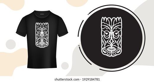 Polynesian Face patterns. Tiki mask in Hawaiian style. Suitable for prints, t-shirts, phone cases and tattoos. Vector illustration.