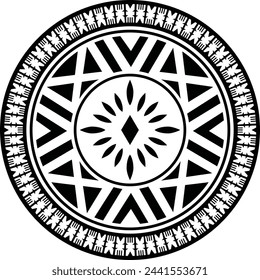 Polynesian fijian tattoo tribal circle frame design. Fijian tattoo tribal circular border.