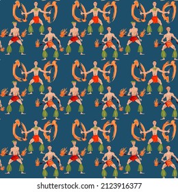 Polynesian fire dancers. Seamless background pattern. Vector illustration

