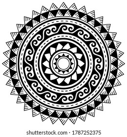 Polynesian geometric mandala vector pattern, Hawaiian tribal design in black and white. Retro ethnic round background, monochrome decoration

